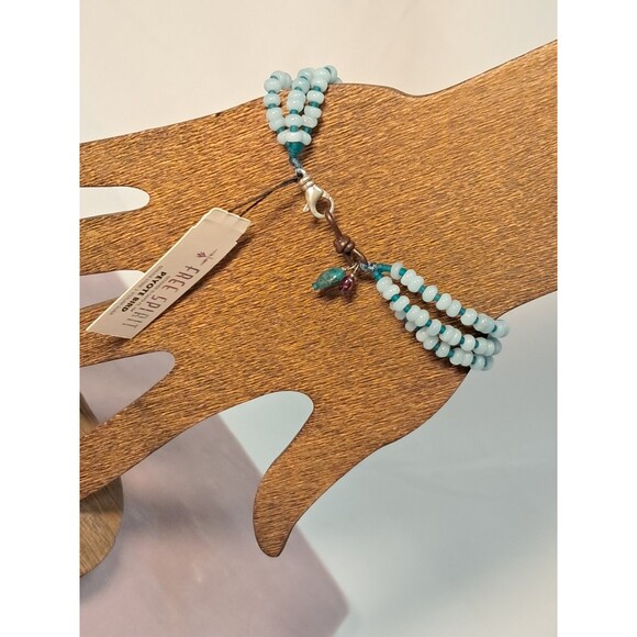 Peyote Bird 3 Strand Blue Peruvian Opal Rondelle Gemstones 7.5" Bracelet NWT - Picture 5 of 9